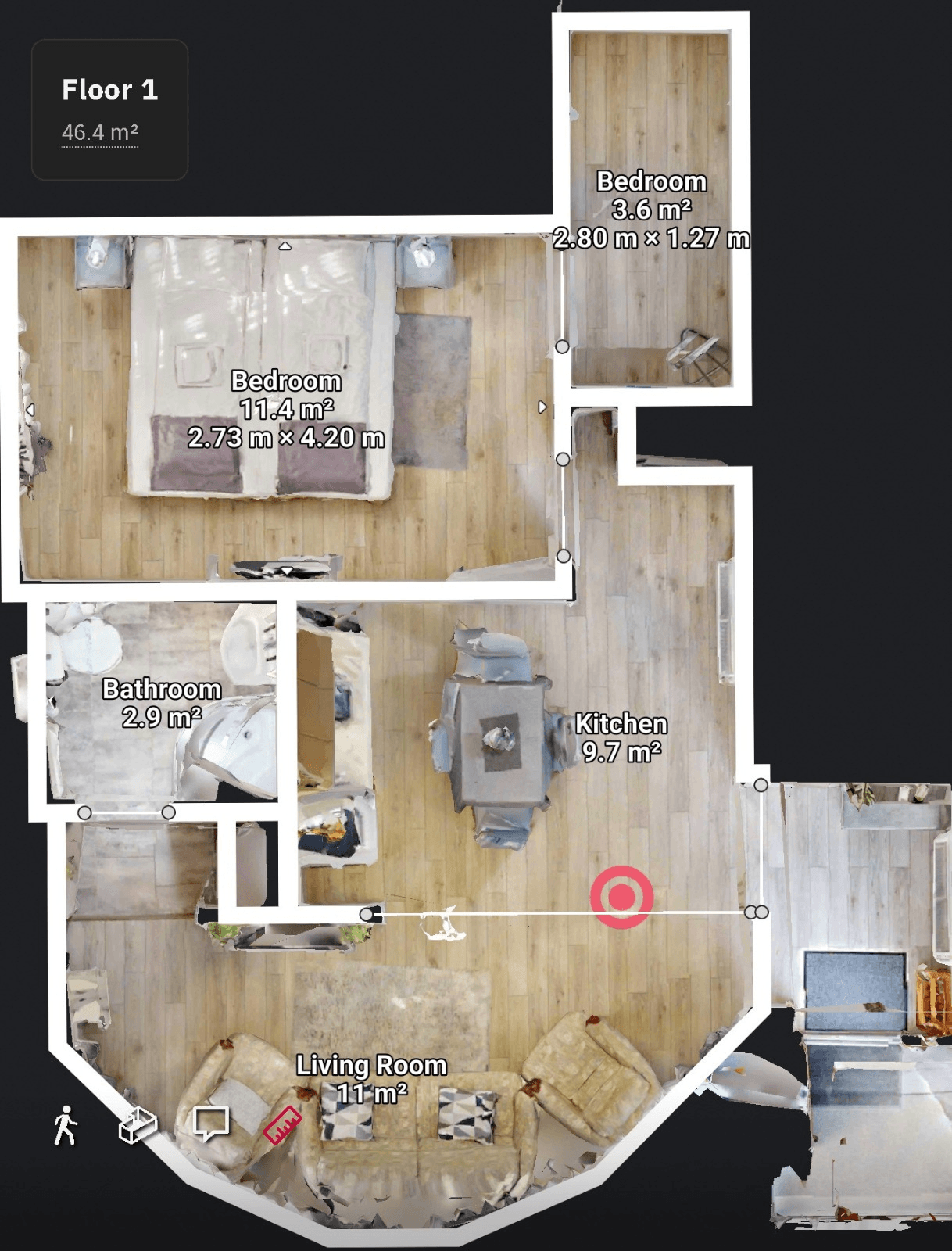Plan Apartament 1 — 46 mp · Vila Vaias Aparts
